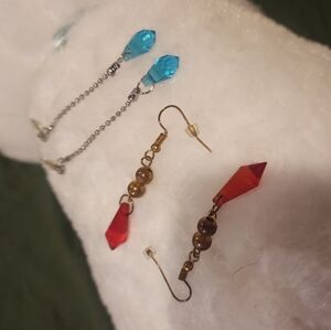 Elegant Red and Blue Crystal Drop Earrings